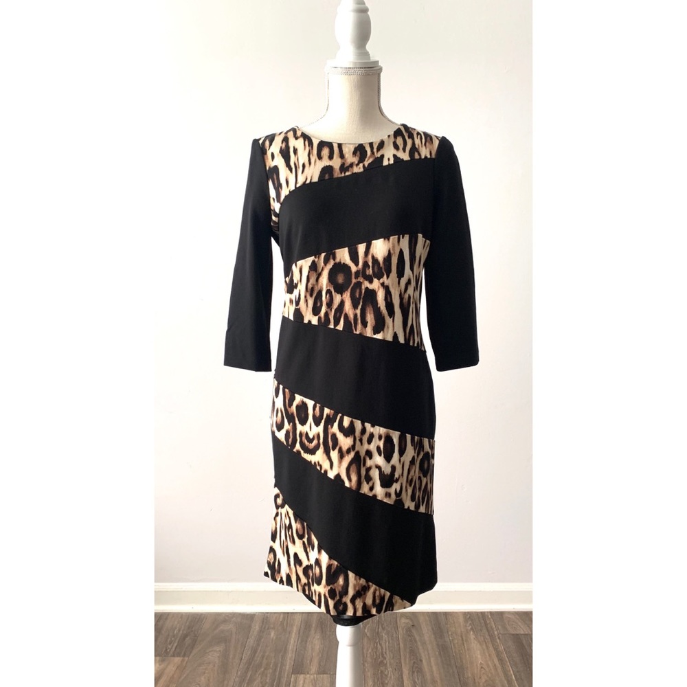 Chico's ponte knit animal print black dress sz 0